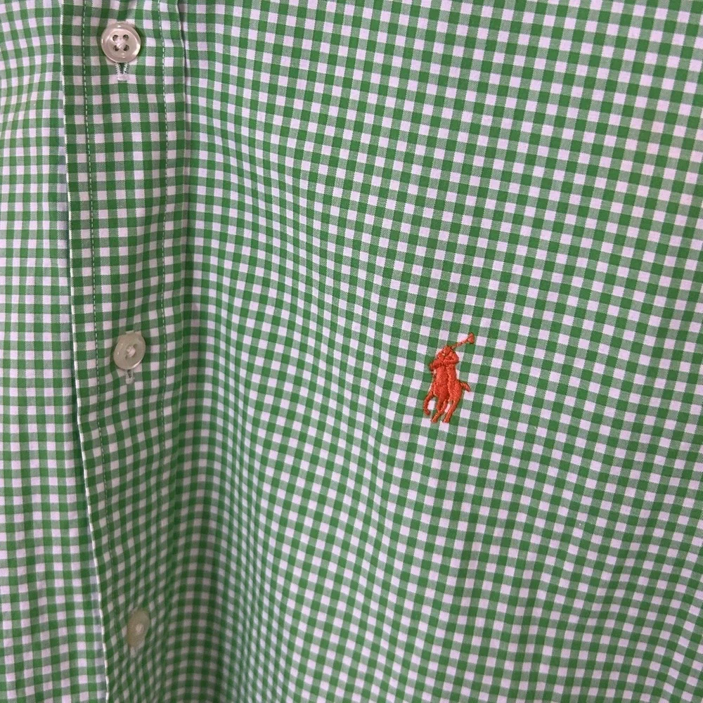 Ralph Lauren Button Down Checkered Long Sleeve Shirt Green Men's XL Orange Pony - Picture 4 of 7